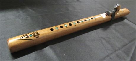 Beautiful Native American Flute w/ Turquoise Insets and Carved Eagle Block