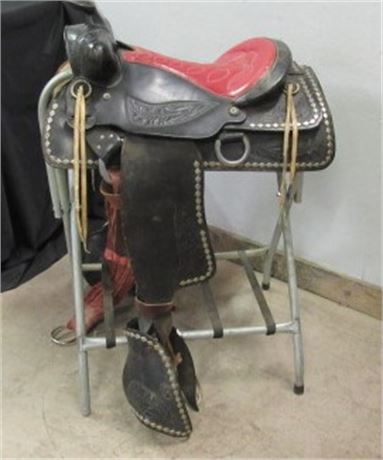 Nice Black and Red 15" Saddle w/ Cinch