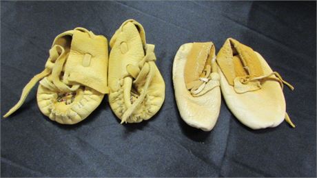 Two Pair New Leather Baby Moccasins