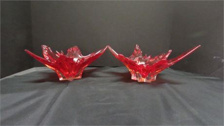 A Pair of Awesome Vintage Red Glass Candy Dishes