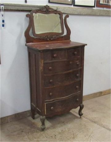 Antique Tall Dresser w/ Mirror - 19x30x62