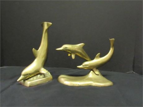 Pair of Brass Dolphin Statues