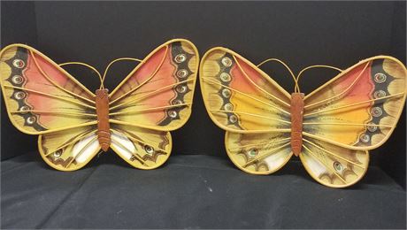 Vintage Mid Century Hand Painted Butterfly Wall Art
