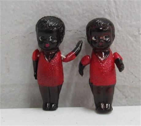 Two Nice Small Vintage Black Americana Paper Mache Dolls