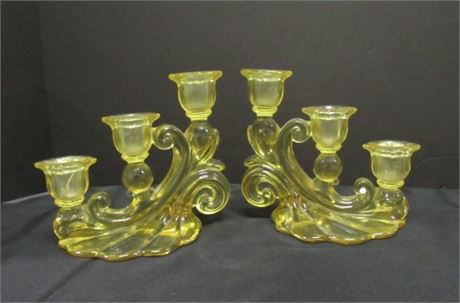 Elegant Vintage 3 Tier-Cambridge Caprice Yellow Glass Candle Sticks