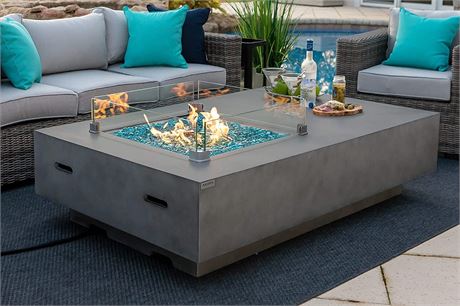 AKOYA Outdoor Essentials 65" Rectangular Gas Fire Pit Table with Glass