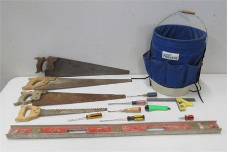 Assorted Tools & Bucket Caddy