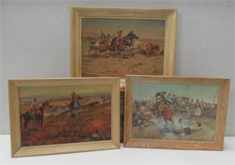 Trio of Framed C.M.Russell Prints - 17x22