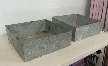Two 6" Deep 18"x18" Galvanized Tin Trays