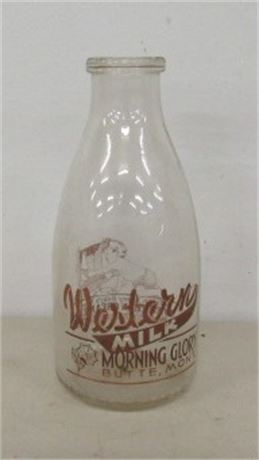 Vintage Glass Western Butte Mt. Milk Bottle