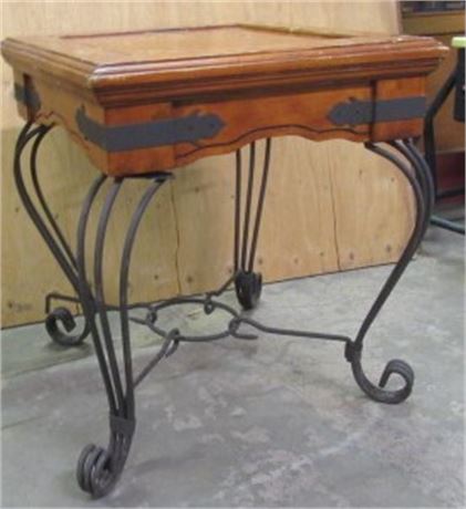 Wood Accent Table w/ Wrought Iron Legs