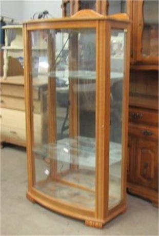 Small Oak & Glass Curved Front Curio Cabinet w/ Side Doors