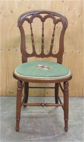 Antique Embroidered Wood Chair