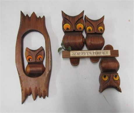 Pair of Vintage Wood Owl Wall Hangers