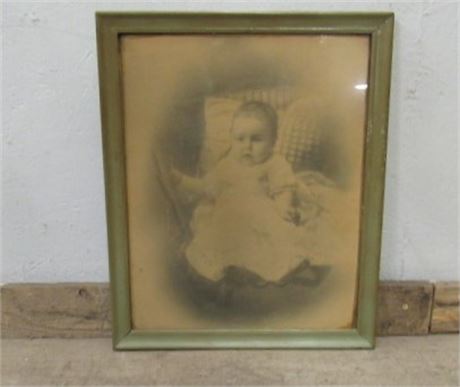 Vintage Wood Framed Baby Photo...18"x22"