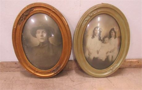 2 Vintage Oval Framed Family Photos with Glass...19"x24"