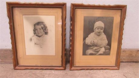 2 Vintage Wood Framed Child Photos...12"x15"