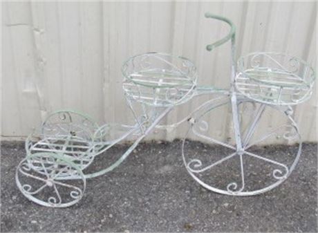 Weathered White Metal Tricycle Plant Stand