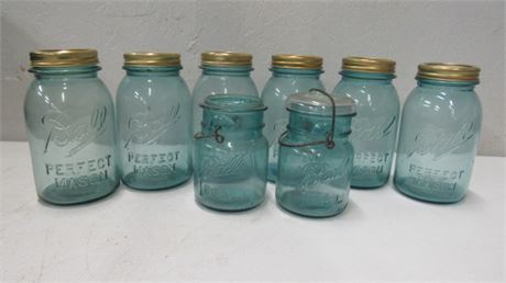 Vintage Blue Ball Mason Jars