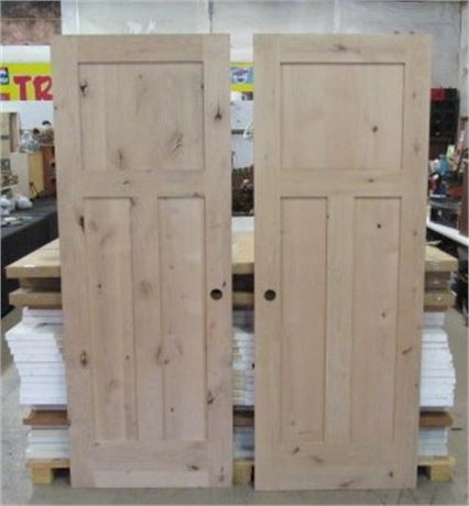 Pair of RH Shaker Style Knotty Alder Unfinished Wood Core Doors Slabs, 32"