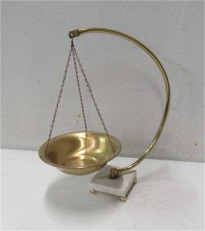 Vintage Mid Century Brass Hanging Bowl Marble Base Stand