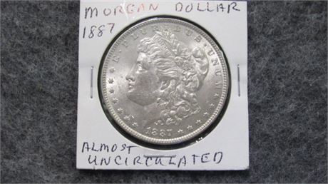 1887 Almost Uncirculated Morgan Silver Dollar