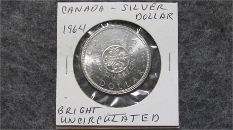 1964 Bright Uncirculated Canadian Silver Dollar