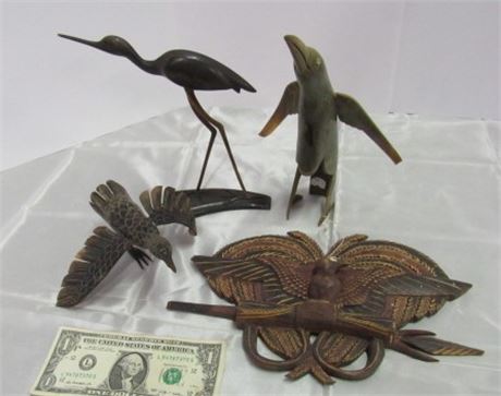 1950's Indonesian Hand Painted Bird, Columbian Carved Horn Birds