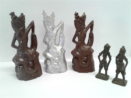 Siamese Figurines & Pair of Small Bronze Siamese Figurines