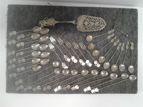 Antique Indonesian Cake Server, Spoons, & Forks