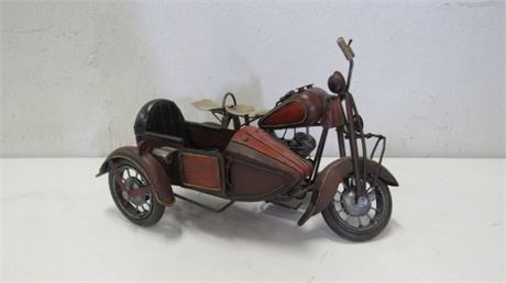 Cool Metal Motorcycle with Sidecar Sculpture