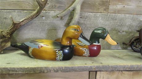 2 Hand Carved & Painted Wood Ducks