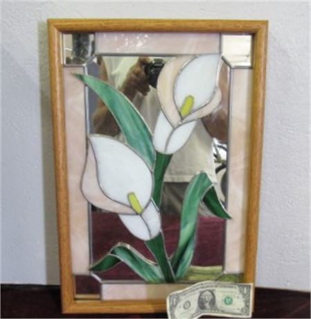 Framed Stained Glass Floral Picture...13"x19"