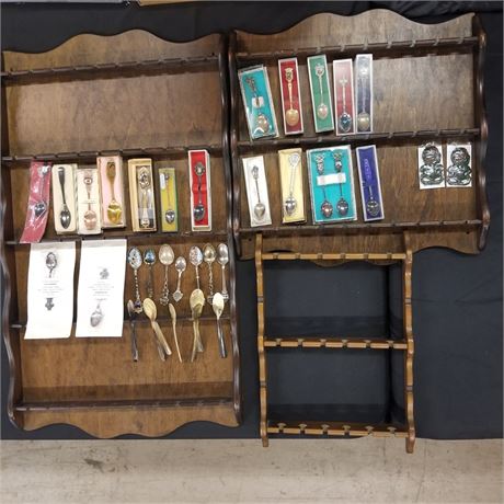 Vintage Collectible Spoon Collection w/ Display Racks