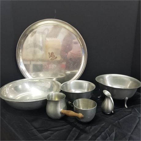 Antique Assorted Pewter & Silver Plated Platter