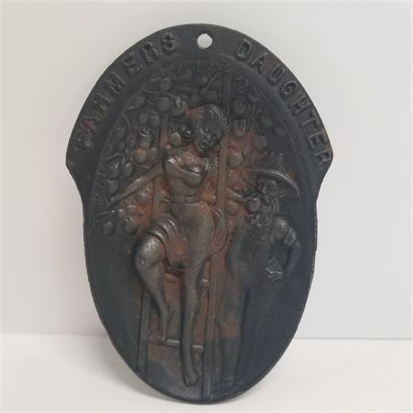 Antique Cast Iron "Farmer's Daughter" Wall Plaque