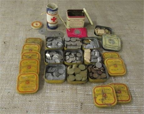 Cool Vintage Tins filled with Coins from Around The World