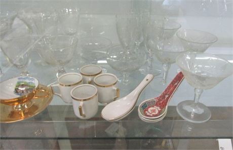 Demi-Tasse Cups from Heidelberg, Chinese Soup Spoons, & various Crystal Glasses