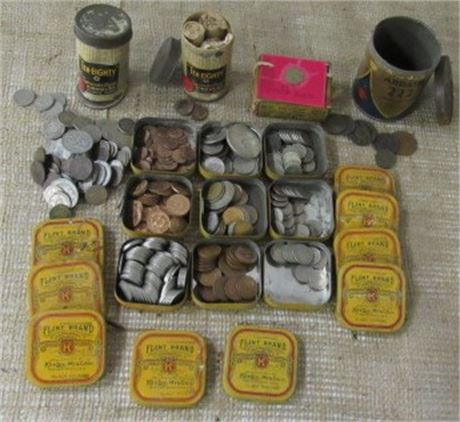 Coins from Around The World in Cool Vintage Tins