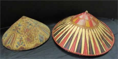 Palm Frond Hat From Borneo and Conical Hat From Bali