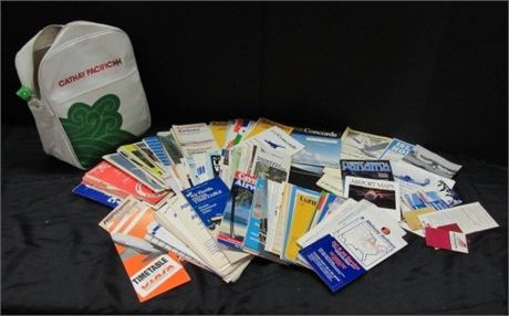 Cathay Pacific Airline Bag filled w/ Airline Brochures and Timetables