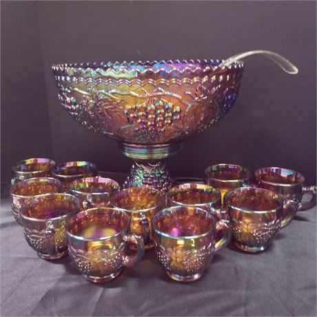 Collectible Carnival Glass Punch Bowl Set