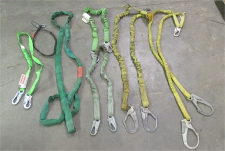 5 Fall Protection Safety Lanyards, a Tool Lanyard, and a Lifting Strap