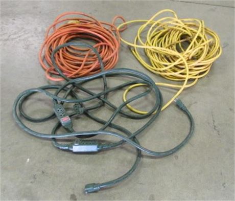 Heavy Exterior Grade Multi-Tap Cord and Three Extension Cords