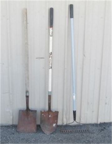 Pair of Shovels and a Garden Rake