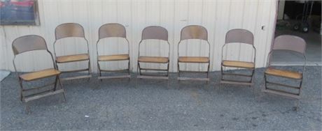 7 Vintage Metal and Wood Folding Chairs
