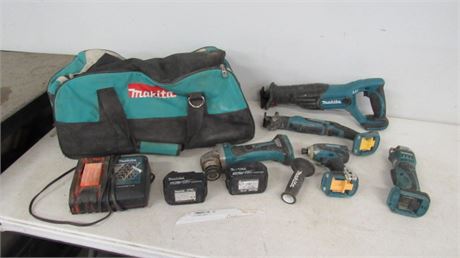 Makita Tool Kit w/ Rolling Bag - All 4 Tools Work, 2 Batteries, Charger