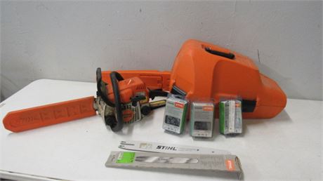 Stihl MS 170 Chain Saw w/ Case,Spare Bar, 3 New Chains...Starts & Runs !!