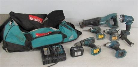 Makita Tool Kit w/ Rolling Bag - All 6 Tools Work, 1 Battery, Charger