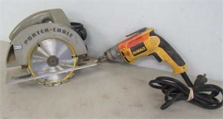 Vintage Porter Cable Circular Saw and DeWalt Drywall Screw Gun